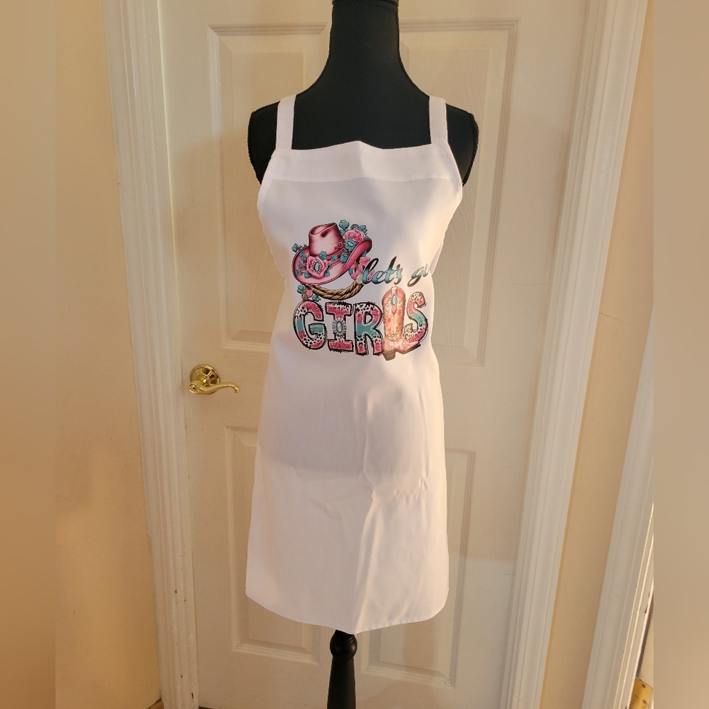 Cowgirl Western White Apron with Colorful Graphic Boho Cooking Kitchen Gift